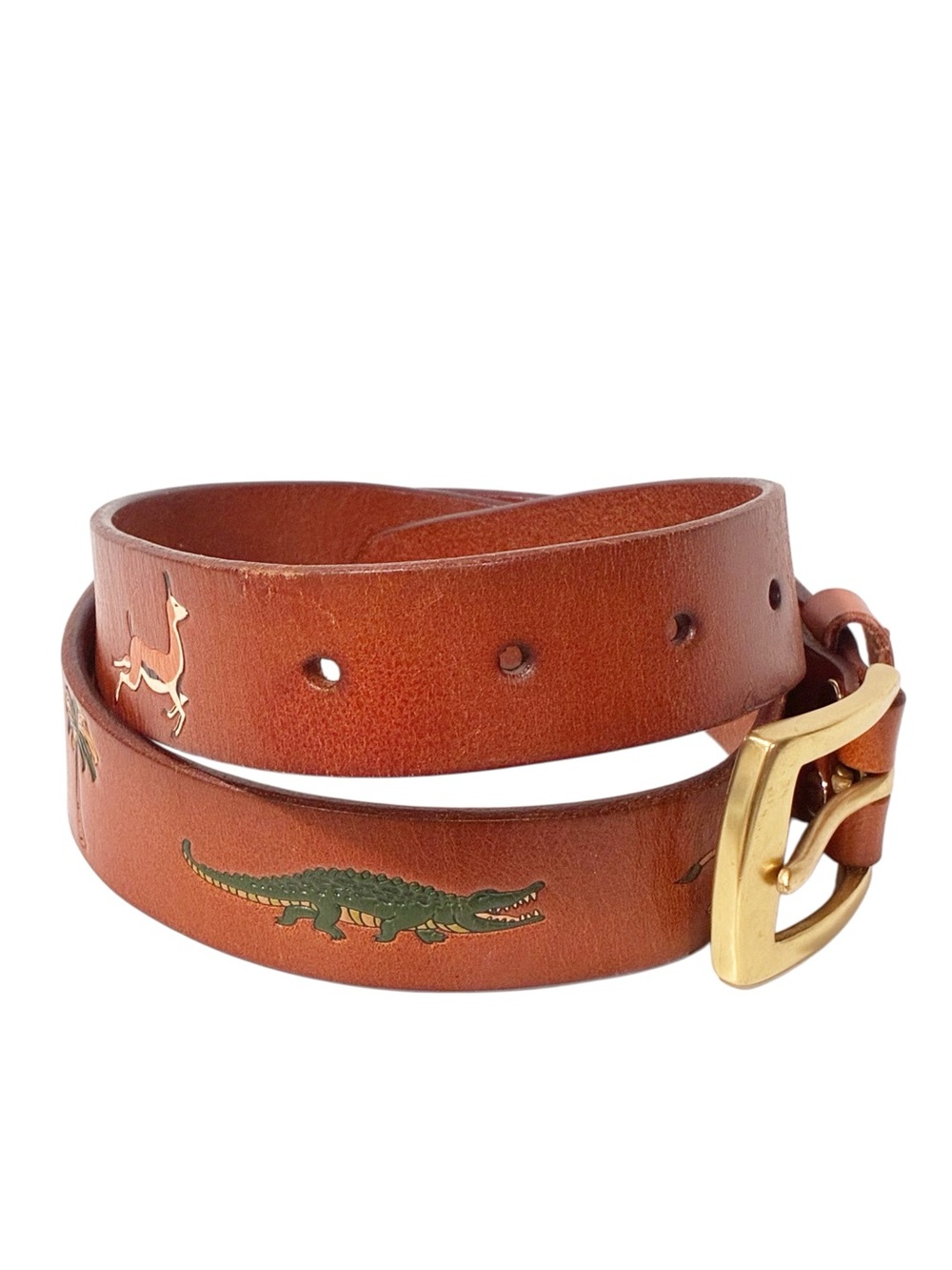 Kiel James Patrick Brown Leather Animal Brass Buckle Belt NEW